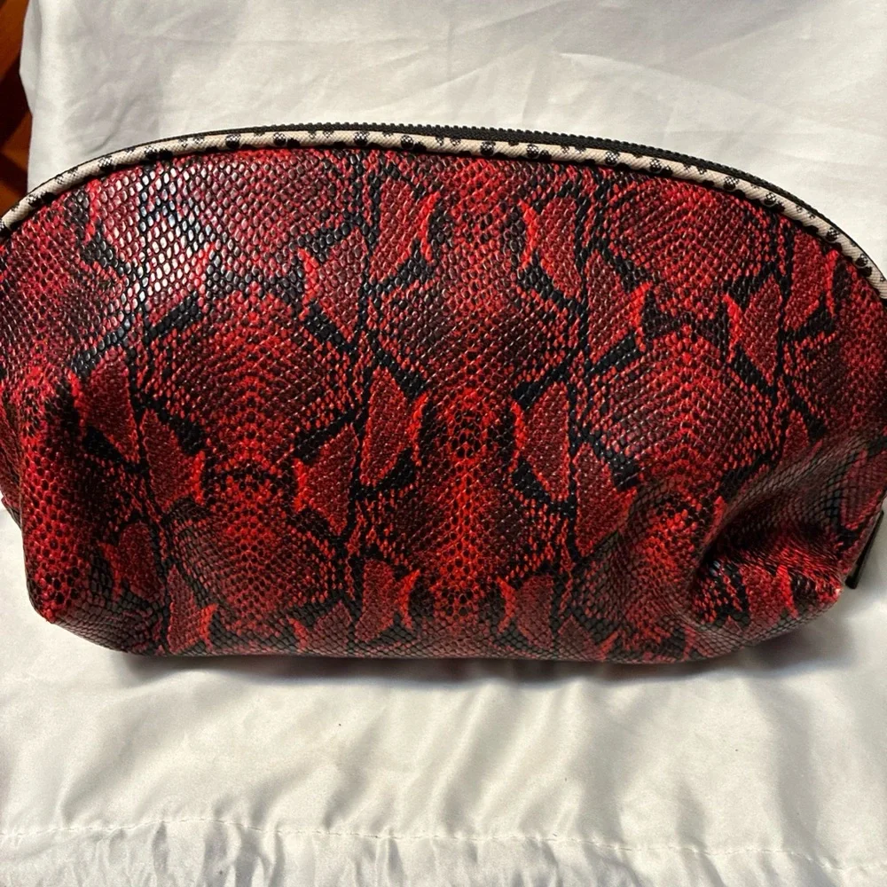 Nicole Miller Red Snake Pattern Cosmetic Bag - Picture 4 of 11